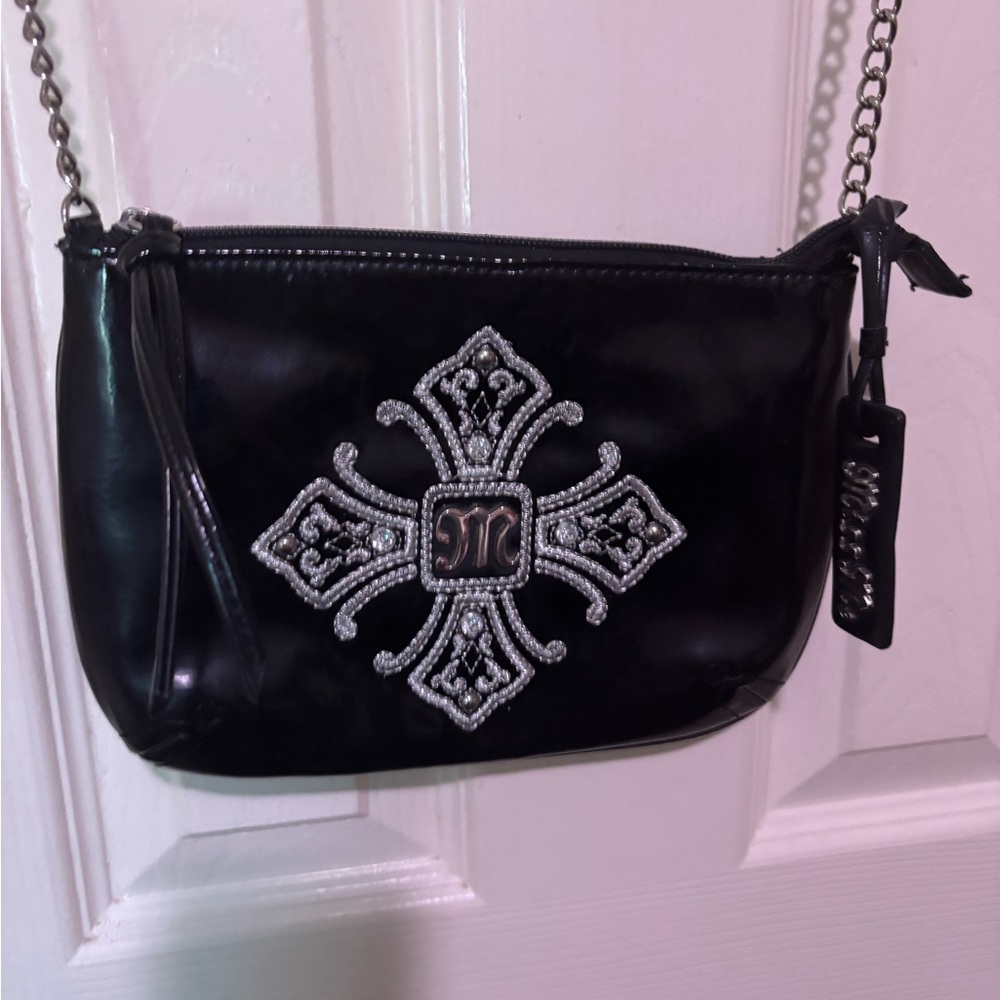 Miss Me Black Crossbody Bag with Silver Embellishments